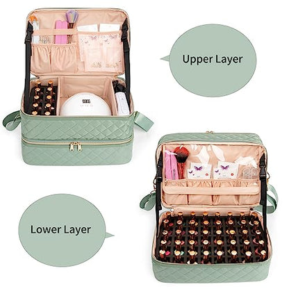 Nail Polish Organizer Bag Holds 50+ Bottles (15ml/0.5 fl.oz) &Nail Lamp - color: 02-Green, size: 50 Bottles
