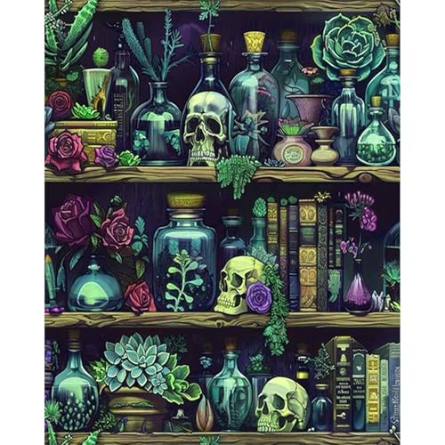 PHANTASYART Gothic Bookshelf Paint by Numbers Kit for Adults 16x20inch - color: Gothic Bookshelf, size: 16x20inch