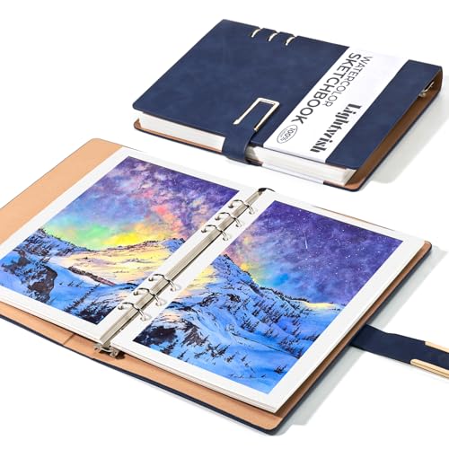 Lightwish Watercolor Sketchbook,100% Cotton Acid Free Watercolor Journal,600gsm Cold Press Watercolor Paper for Artists,Adults,Students,12 Sheets,5.8 * 8.2 Inches Paper - color: Flat Buckle Deep Blue