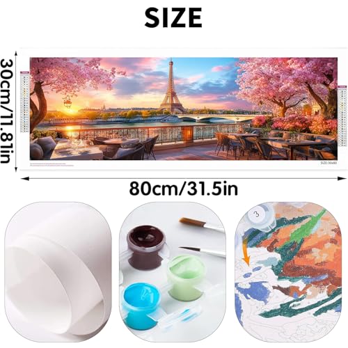Bimkole Eiffel Tower Paint by Number for Adults, DIY Oil Painting Kit Landscape on Canvas with Paintbrushes and Acrylic Pigment, for Paint by Numbers for Beginner, for Home Wall Decor 31.5x11.81 Inch - color: 001-Eiffel Tower