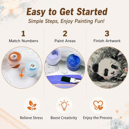 AUKELHJ Framed Paint by Numbers Kit for Adults, Panda, 10x10 inch - color: 03-Panda