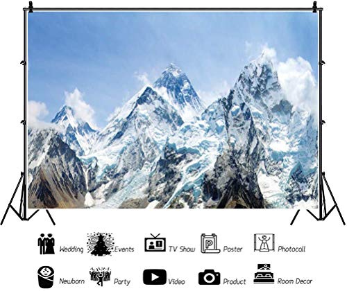 12x10ft Snow Mountain Scenery Backdrop - Cold Winter Snowy Mountain Outdoor Adventure Blue Sky Alpine Snow-Covered High Hill Peak Ski Nature Landscape Travel Photo Studio Props - size: 12x10ft
