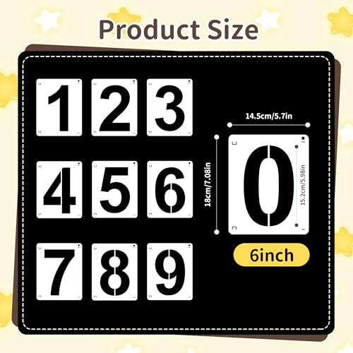 6Inch Number Stencils,10Pcs Plastic Stencils Reusable Curb Stencil Kit | Washable 0-9 Large Number Stencil for Address Painting,Digital Templates for Spray Painting,DIY Crafts,Address Signs - size: 6Inch