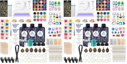 KISREL UV Resin Jewelry Making Kit, 300g Crystal Clear Resin with Light and Molds, DIY Jewelry Making Kit, Resina Starter Kits for Keychain and Earring (Pack of 2) - size: 300g (Pack of 2)