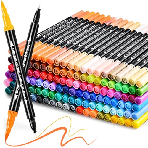 120 Colors Markers, Dual Fine & Brush Tip Coloring Markers Set, Watercolor Marker Pens, Art Drawing Supplies Marker Kit for Calligraphy, Coloring Book, Artist Adults Colors Illustrations, DIY Crafts - color: 120 Colors Fine & Brush