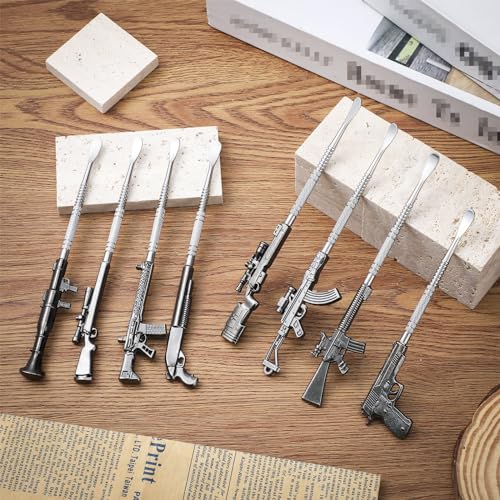 Gisafai 8 Pcs Wax Carving Tools Set 6.3 Inch Metal Gun Shape Wax Carving Tools Kit Stainless Steel Sculpting Accessories for Spoon Collector Gifts, 8 Styles(Silver and Black)