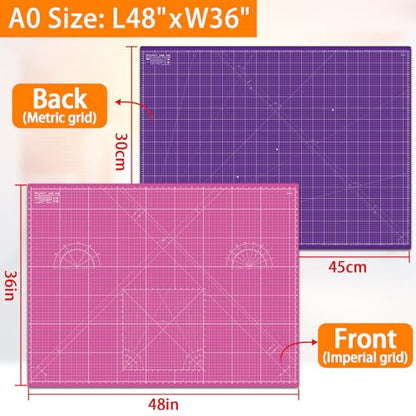 Self Healing Cutting Mat A0 36"x 48" Double Sided Pink Mat - color: Pink, size: A0 (36" x 48")