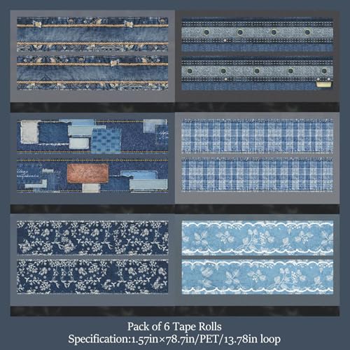 PET Washi Tape Stickers for Journaling Supplies,Denim Journal Tape Stickers - color: Denim