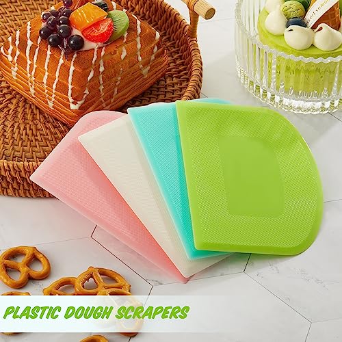 Thyle 36 Pcs Plastic Dough Scrapers Set, Flexible Bowl Scraper for Baking Bread Pizza Cake Pastry, Dough Cutter Scraper Tool for Kitchen, 4 Colors (White Pink Green Blue), 4.69 x 3.7 Inch
