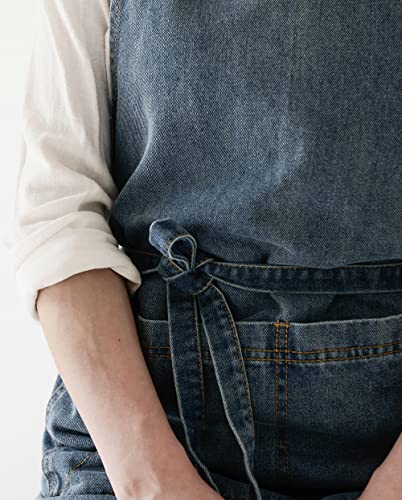 Cross Back Denim Apron with Large Pockets for Men and Women Soft and Unisex - color: Style a - Deep Blue