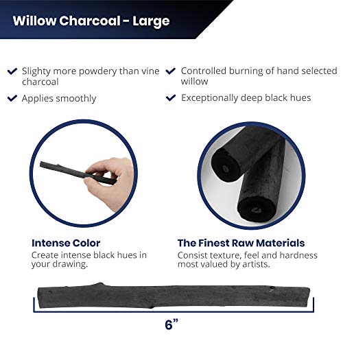 Pacific Arc Large Vine Charcoal Stick 5/Pkg, Soft, Black, Thick Willow Charcoal for Sketching and Drawing - style: Large | 5 Sticks