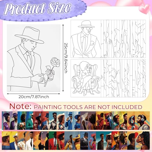 Harloon 36 Pcs 8 x 10 Inch Pre Drawn Canvas for Painting Afro Queen Pre Stretched Canvas Painting for Adults Sip and Paint Party Supplies Favor - style: Couples