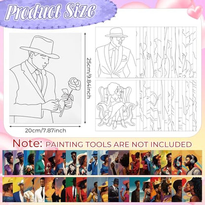 Harloon 36 Pcs 8 x 10 Inch Pre Drawn Canvas for Painting Afro Queen Pre Stretched Canvas Painting for Adults Sip and Paint Party Supplies Favor - style: Couples