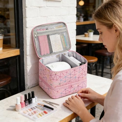 Nail Polish Organizer Bag Holds 30+ Bottles (15ml/0.5 fl.oz) &UV Nail Lamp - color: 04-Pink, size: 30 Bottles