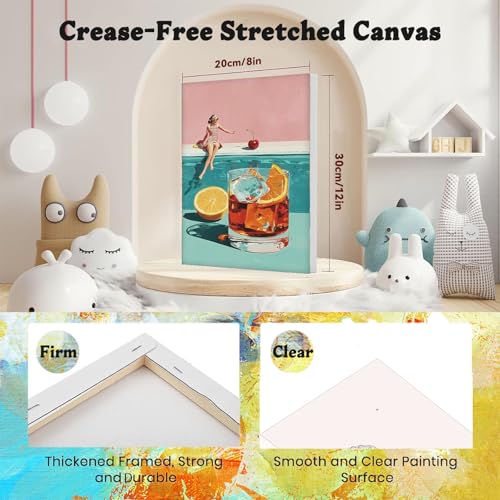4 Pcs Cocktail Paint by Numbers for Adults with Frame Canvas - Wooden Easel - color: BKH2389+BKH2390+BKH2391+BKH2392
