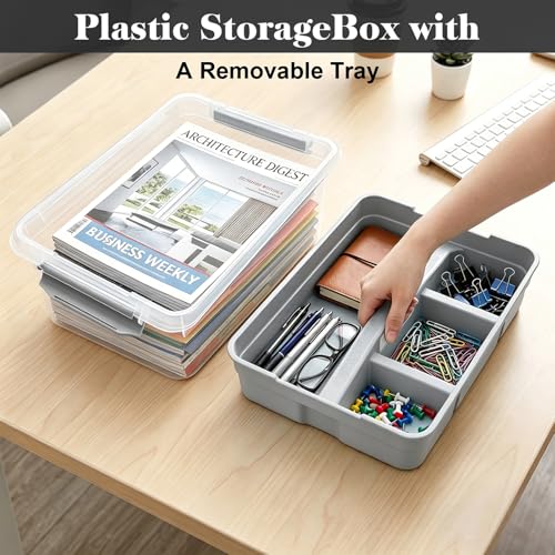 Yesland Portable Craft Storage Box with Removable Tray and Handle, 16x11x6.5 Inch Plastic Art Supply Organizer Container for Stationery, Sewing, Jewelry - Grey (Pack of 3) - size: 16 inches x 11 inches x 6.5 inches (Pack of 3)