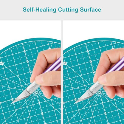10"x10" Round Rotating Cutting Mat, Self Healing Mat with 360-Degree Rotation & Anti-Slip Base, Sewing Board Cutting Mat Perfect for Fabric Quilting Leather Hobby Project, Turquoise - color: Turquoise, size: 10"L x 10"W