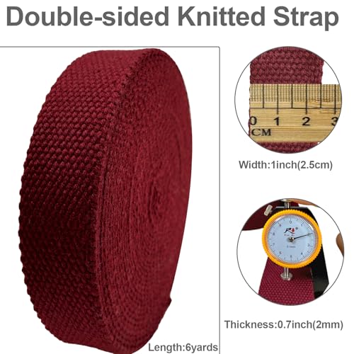 Heavy‑Duty Cotton Webbing Strap 1''x6yds Maroon for Bags | 2mm thick webbing for dog collars, backpack, bag handles, apron straps, slings, sewing repairs & DIY craft projects. - color: Maroon