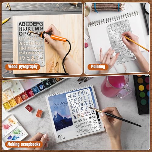 7PCS Metal Stencils Set,Stainless Steel Letter Number Stencils for Engraving, Wood Burning- Reusable Alphabet & Symbol Templates for Journaling, Scrapbooking, DIY Drawing Crafts Durable & Clear Lines - size: 7PCS Letter Number Stencils