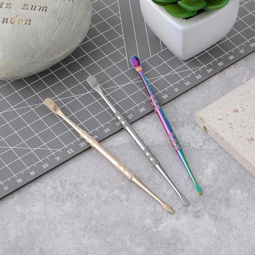 3Pcs Wax Carving Tools Stainless Steel, Double-Ended Sculpting Spoon Tools, 4.8'' Wax Rig Tool Set, Carving Wax Tool Kit for Clay Pottery Detailing Modeling (Rainbow Silver Gold)