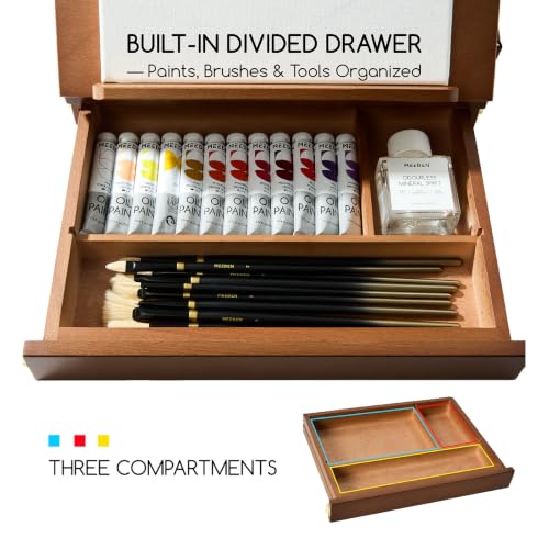 MEEDEN Wooden Tabletop Easel with Drawer: Solid Beech Wood Pochade Box with Storage & Sketching Board - Portable Painting Easel for Artist, Art Students, Beginners & Kids, Canvas up to 11" × 14" - color: Walnut