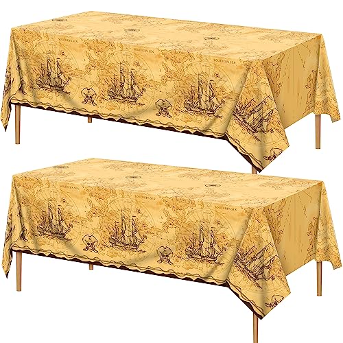 durony 2 Pack Pirate Party Tablecloth Plastic Treasure Map Tablecover Disposable Pirate Table Covers Nautical Party Supplies for Treasure Theme Birthday Decorations - style: Pirate