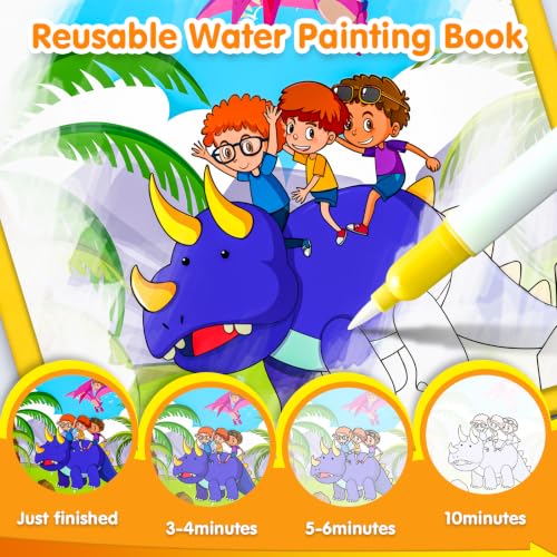 ZHOC Reusable Water Painting Books for Kids – 3 Pack Magic Water Reveal Coloring Books with Water Pens (Dinosaur, Cars & Animals) No-Mess Coloring Book Fun Travel Activity for Ages 3 4 5 6 7 8 - color: Dinosaur, Cars & Animals