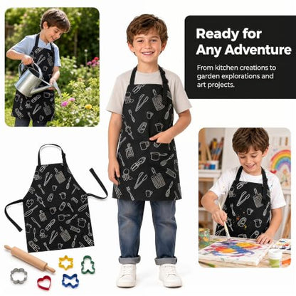 Kids Apron for Cooking, Toddler Apron with Pocket, Girls Boys Apron - color: Black, size: Medium
