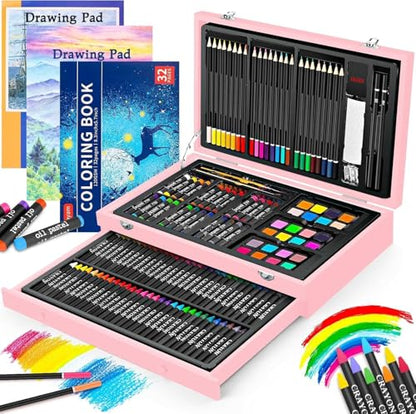 iBayam Pink Art Supplies, Gifts Kids Teen Girls Trendy Stuff 6-16 Year Old | 150-Pack Art Set Kits with 2 Sketch Pads, Coloring Book, Christmas Stocking Stuffers for Teens Girls, Cute Cool Fun Crafts - color: Pink