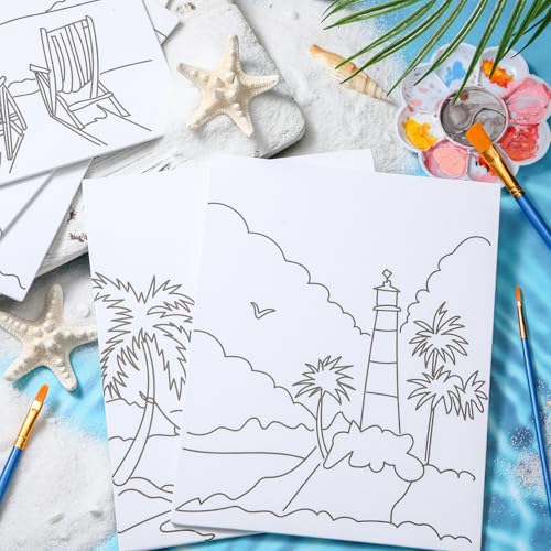Tinlade 24 Pcs Pre Drawn Canvas for Painting Stretched,Sea Sunset - size: Sea Sunset
