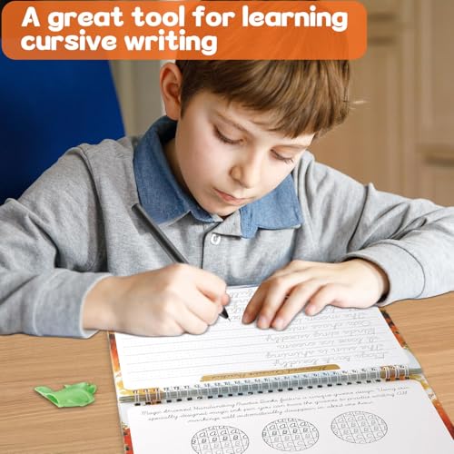 gisgfim Grooved Cursive Handwriting Workbook Magic Reusable Grooved Cursive Handwriting Practice Guided Tracing with Disappearing Ink Pens for Beginners Kids Learning Activities Supplies (Sentence) - style: Sentence