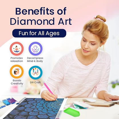 Modern Merch Mandala Diamond Art Kits for Adults, Blue and Black Pattern 5D Diamond Painting for Adults, DIY Mandala Wall Art, Cross Stitch Pattern Gem Art, Full Round Drill 12x16 - color: Blue Mandala