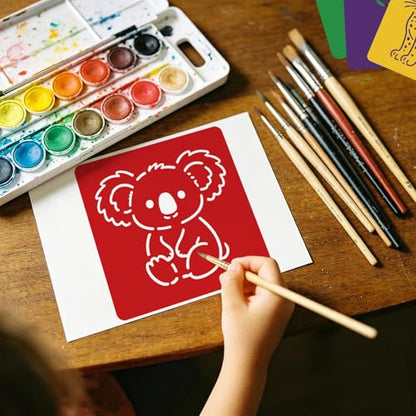 CUTHOLLOW Cartoon Animals Stencils, 25PCS 8-Inch Washable PET Art Stencils | 25PCS 8" PET Stencils, Animal, Washable and Reusable, Large Art Templates for Painting, Crafts, Walls and Sidewalk Chalk - style: Cartoon animals