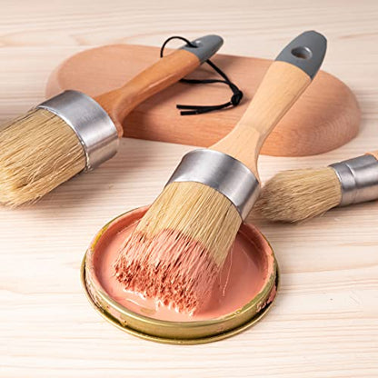 Mister Rui Chalk Wax Paint Brush 3 pcs, Large Wax Brush for Furniture | Stencil Brushes for All in One Paint Acrylic Paint, Cabinets, Natural Bristles, 1 Small Round Brush and 2 Large Oval Brushes - size: 3PCS, 1 Large, 1 Medium, 1 Small