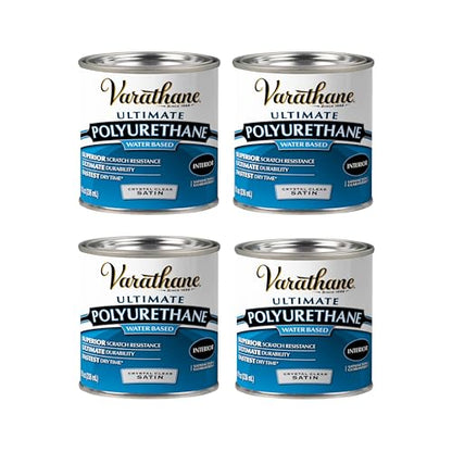 Varathane Water-Based Ultimate Satin Polyurethane | Water-Based, Crystal Clear Interior Wood Protection, Fast Dry Time, Scratch Resistance, Covers Up to 62 Sq Ft, Half Pint - color: Satin, size: 0.25 Quart (Pack of 4)
