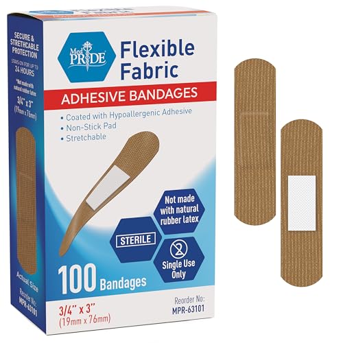 MED PRIDE Fabric Adhesive Bandages,Hypoallergenic,Latex-Free,3/4x3 in,100 - size: 3/4'' x 3'' - 100 Count