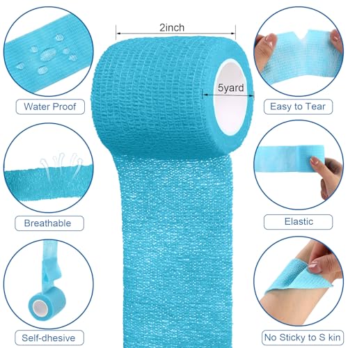 Treela 64 Pack 2" X 5 Yards Cohesive Bandage Wraps, Elastic Tape | Self Adherent Flexible for Wrist Ankle Fingers, Breathable Sports Tape, Colorful Assorted Vet Bandage for Pets Use - color: Colorful, size: 2 Inch X 5 Yard