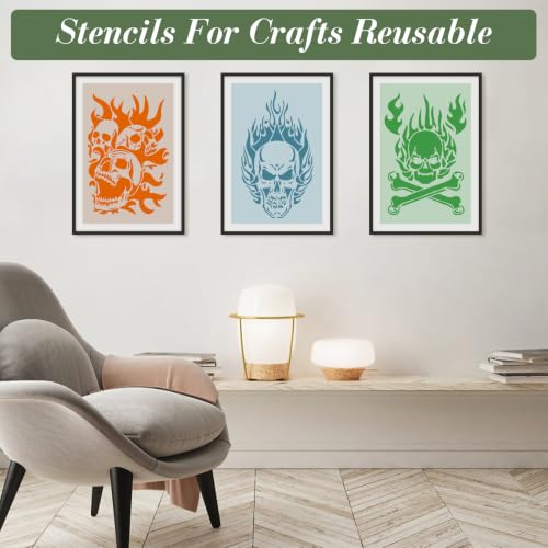 Skull Pirate Stencils for Crafts Reusable 13Pcs Decor Art Painting Stencil - color: Skull 1