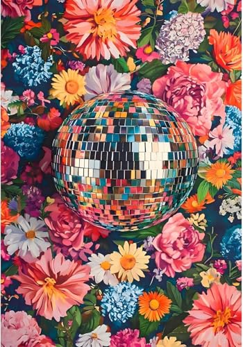 AIBOERL Diamond Art Kits for Adults,Disco Ball Diamond Painting Wall Decor | Round Drill Flower Diamond Painting for Beginners DIY Rhinestone 5D Diamond dots(Gemstone Craft)Wall Art Gift 12x16IN - color: DP02201