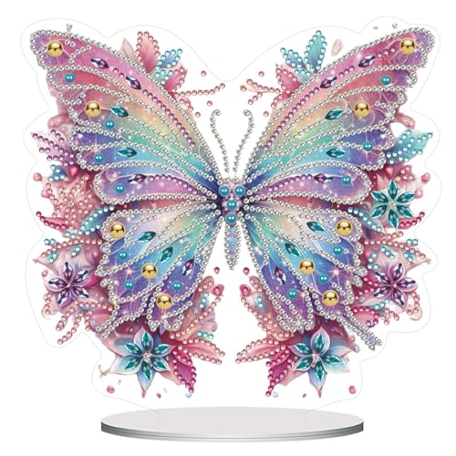 ACSAUMMY 5D Diamond Art Kits for Adults, Diamond Art Painting Desktop DIY Diamond Art Tabletop Pink Butterfly Diamond Arts and Crafts for Kids Adults Stand Up Gem Painting Kit for Decoration - color: White Cat