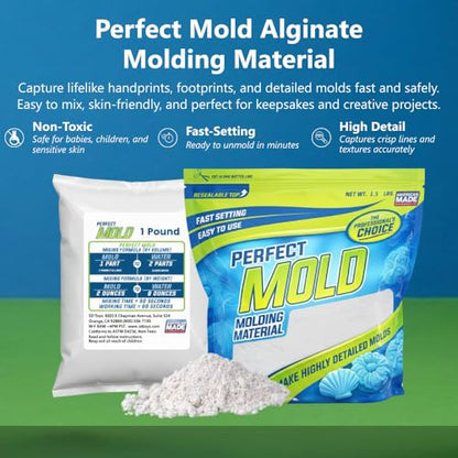Perfect Mold Alginate Molding Material, Non-Toxic Mold Making Powder for Life Casting, Hand Casting, Baby Footprints, Face & Body Molds, USA Made, 1.5 lb Bag - size: 1.5Lb