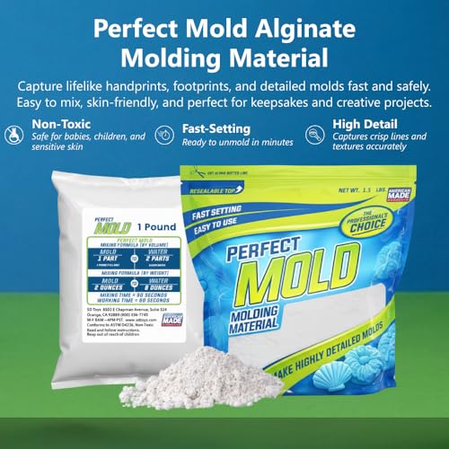 Perfect Mold Alginate Molding Material, Non-Toxic Mold Making Powder for Life Casting, Hand Casting, Baby Footprints, Face & Body Molds, USA Made, 6 x 1.5 lb Bag - size: 9Lb