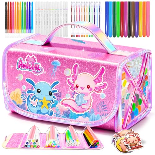 DreamyCandy 70 Pcs Washable Markers Set for Kids 4-8, Axolotl Art Set Gifts - color: Pink Axolotl