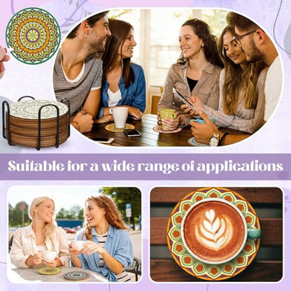 Reallnaive 77 Pcs Mandalas Coasters Painting Kit, 20 Set Wooden Drink Coasters 4 Inch with Holder & Markers Boho DIY Crafts for Adults, Women, Hobby, Color Your Own Art Craft Supplies - style: Mandalas