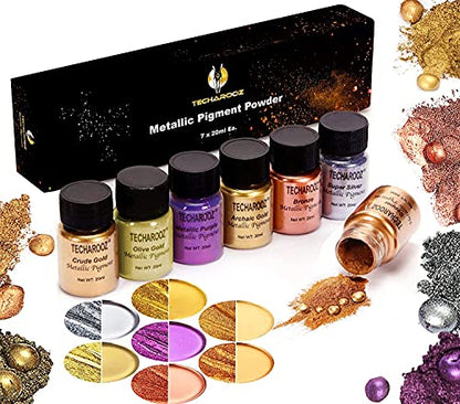 TECHAROOZ Metallic Pigment Powder, 7x20ml Fine Metal Dye for Epoxy Resin, UV Resin, Countertops, Soap Making, Candles DIY Acrylic Paints & Other Craft - color: Metallic Mica Set