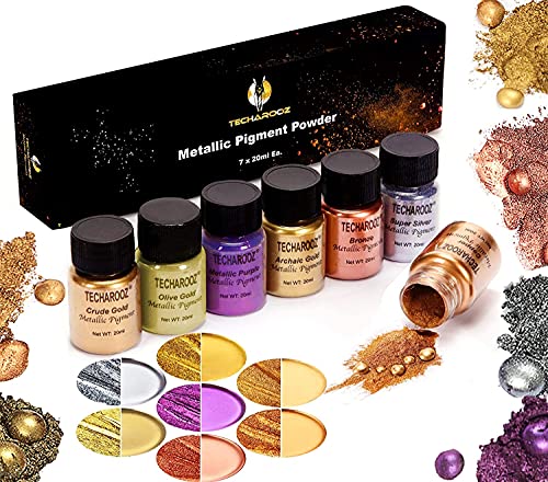 TECHAROOZ Metallic Pigment Powder, 7x20ml Fine Metal Dye for Epoxy Resin, UV Resin, Countertops, Soap Making, Candles DIY Acrylic Paints & Other Craft - color: Metallic Mica Set