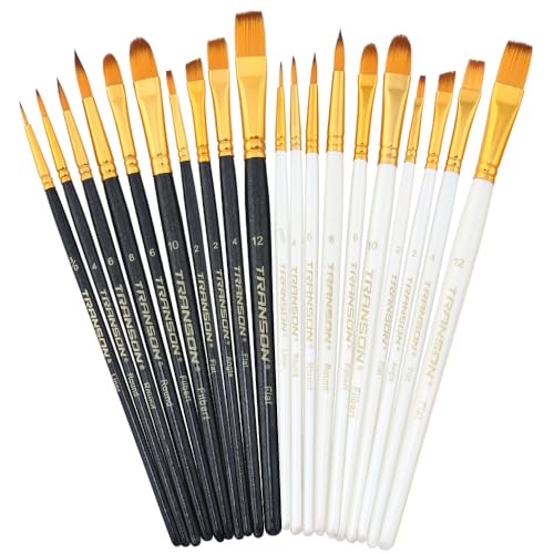 Transon 20pcs Artist Painting Brush Set for Acrylic Watercolor Gouache Hobby Craft Face Rock Painting Black and White Color - color: Black and White