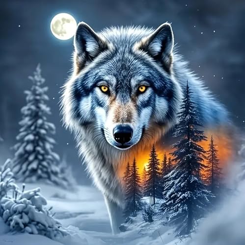 PKLZQSH Wolf Diamond Art Kits for Adults Wolf, Full Drill Round Rhinestone Diamond Painting Kit Animals, DIY Cross Stitch Embroidery Canvas for Crafts Home Wall Decor 12X12inches - color: 25-02Wolf