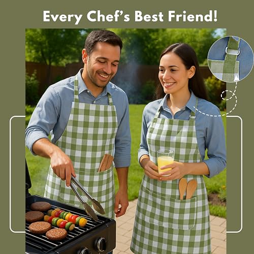 Native Fab Kitchen Apron 2 Pack - 100% Cotton Adjustable, Durable Apron with Pockets, Perfect for Cooking, Baking, Grilling - color: Buffalo, Mint Green