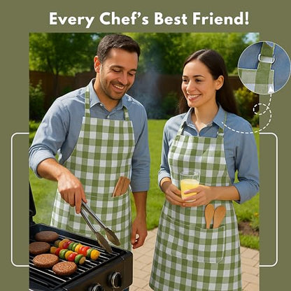 Native Fab Kitchen Apron 2 Pack - 100% Cotton Adjustable, Durable Apron with Pockets, Perfect for Cooking, Baking, Grilling - color: Buffalo, Mint Green